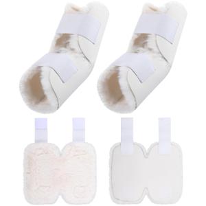2 Pcs Sheepskin Elbow Protectors White Soft Elbow Arm Cushions Pads with Adjustable Straps Pressure Sore Prevention Pain Relief for Elderly Bedridden Patients Surgery Recovery