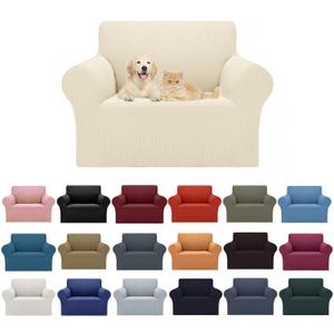 2025 New Stretch Chair Sofa Slipcovers Couch Cover for 1 Seater Furniture Protector Sofa Covers with Elastic Bottom Jacquard Fabric Small Checks for Pets, Kids - Beige