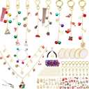 Liliaafar 325pcs Christmas Lip Gloss Keychain Making Kit for Women 60 Lip Gloss Charms 50 Bells 24 Keychain Clips 150 Jump Rings 32.8 Feet Gold Chains for Jewelry Necklace Bracelet Making DIY Crafts