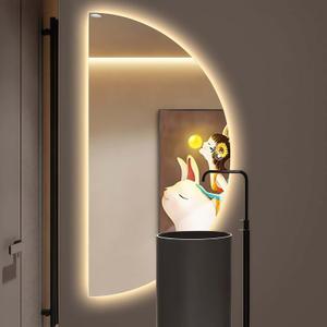 48" 24" Half Moon LED Mirror for Bathroom, Lighted LED Vanity Mirror with Backlit, Anti-Fog,Dimmable 3-Color Lights, Frameless Irregular Smart Mirror