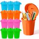 12 PCS Coloured Mini Trash Can Mini Garbage Cans Pen Holder Desk Organizer Small Desktop Miniature Garbage for Birthday Party Favors Home School Classroom Decor (12, Muticolored)