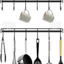 Kitchen Utensil Hanger, Adhesive Utensil Holder Wall Mount Kitchen Rack Rail with 12 Hooks, Space Saving and No Drilling, Black, 2 Pcs
