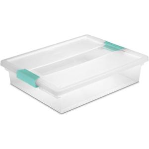Sterilite Clip Box, Stackable Small Storage Bin with Latching Lid, Plastic Container to Organize Office, Crafts, Clear Base and Lid, Large, 1-Pack