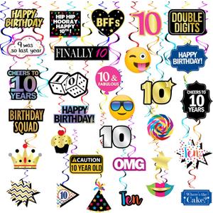 10th Birthday Hanging Swirls - 31 Pieces - Funny 10th Birthday Party Supplies, Decorations, Gifts and Favors