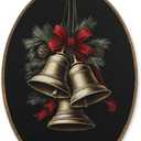 KVEKVE Vintage Ornaments Framed Oval Wall Art,Rustic Winter Snowy Bells Decor,Rustic Scene Hanging Canvas Prints For Birthday Gifts For Women,Housewarming Gifts,Bedroom Living Room,8.6x11.4 Inch