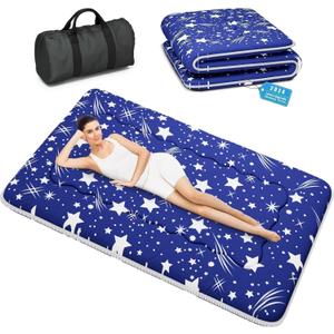 Kiseely Japanese Futon Mattress, Foldable Tatami Mat Portable Dormitory Sleeping Pad with Bag & Strap, Floor Thicken Sleeping Roll up Camping Mattress (Blue WS1, 60"X80")