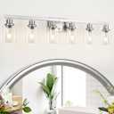 Bathroom Vanity Light, 6-Light Nickel Modern Matte Wall Sconce Lighting with Clear Glass Shade, Wall Lights,Bath Vintage Wall Mounted Lamps for Mirror Bedroom Living Room