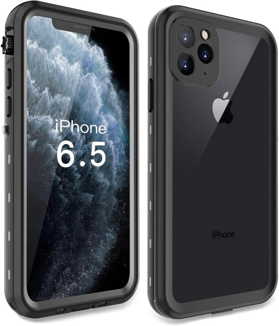iPhone 11 Pro Max Waterproof Rugged Case - Slim Design with Built-in Screen Protector, Shockproof, 6.5" (Black&Gray)