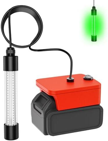 Underwater Fishing Light Compatible for Milwaukee M18 18V Battery，LED Green Light for IP68 1300 Lumens Fish Attracting, Night Fishing for Docks Boats or Kayaks
