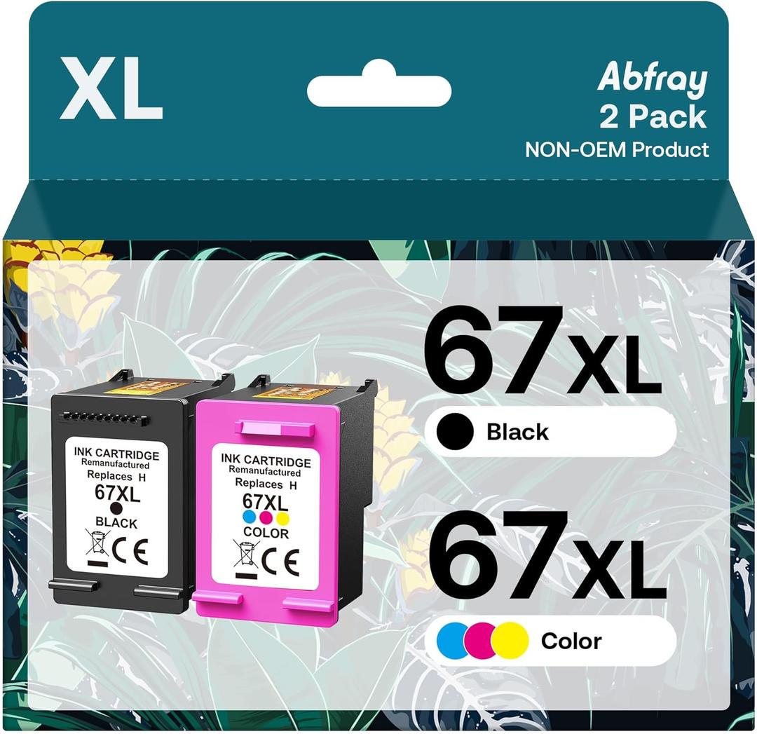 Abfray Remanufactured Ink Cartridges Replacement for HP 67 XL High Yield for Envy 6055e 6055 6052 6075 Envy Pro 6455e 6455 6475 6452 6458 DeskJet 4155 2755e 2755 (1 Black, 1 Tri-Color)