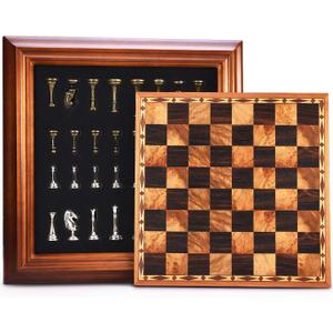 AMEROUS 14 inches Wooden Chess Set with Metal Chess Pieces / 2.5'' King/Storage for Chessmen/Gift Package/Instructions/Classic Board Game, 14 inches by 14 inches