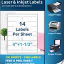 100 Sheets 1400 Labels 4" x1-1/3 14 Up Mailing Address Labels Stickers for Laser & Inkjet Printers, Labelchoice 4" x 1.33" 14 Per Page Strong Adhesive Internet Mailing Shipping Label (1-1/3x4-100P)