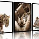 3Pcs Trendy Leopard Wall Art Dopamine Decor Posters Prints Preppy Room Aesthetic Cheetah Wall Decor Pictures for Girls Bedroom Apartment Dorm Unframed