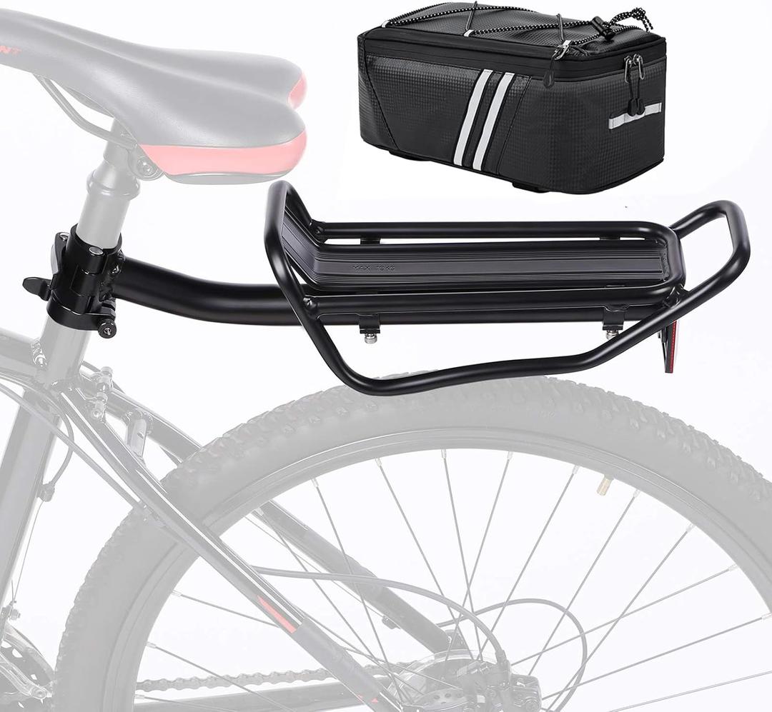 Rear Bike Rack with Quickly Release Camp,Retractable Aluminum Alloy Bicycle Cargo Rack,Thickened Frame and Main Tube for 26"-29" Frames Commuter Carrier,Max Weight 22lb,YONTUO
