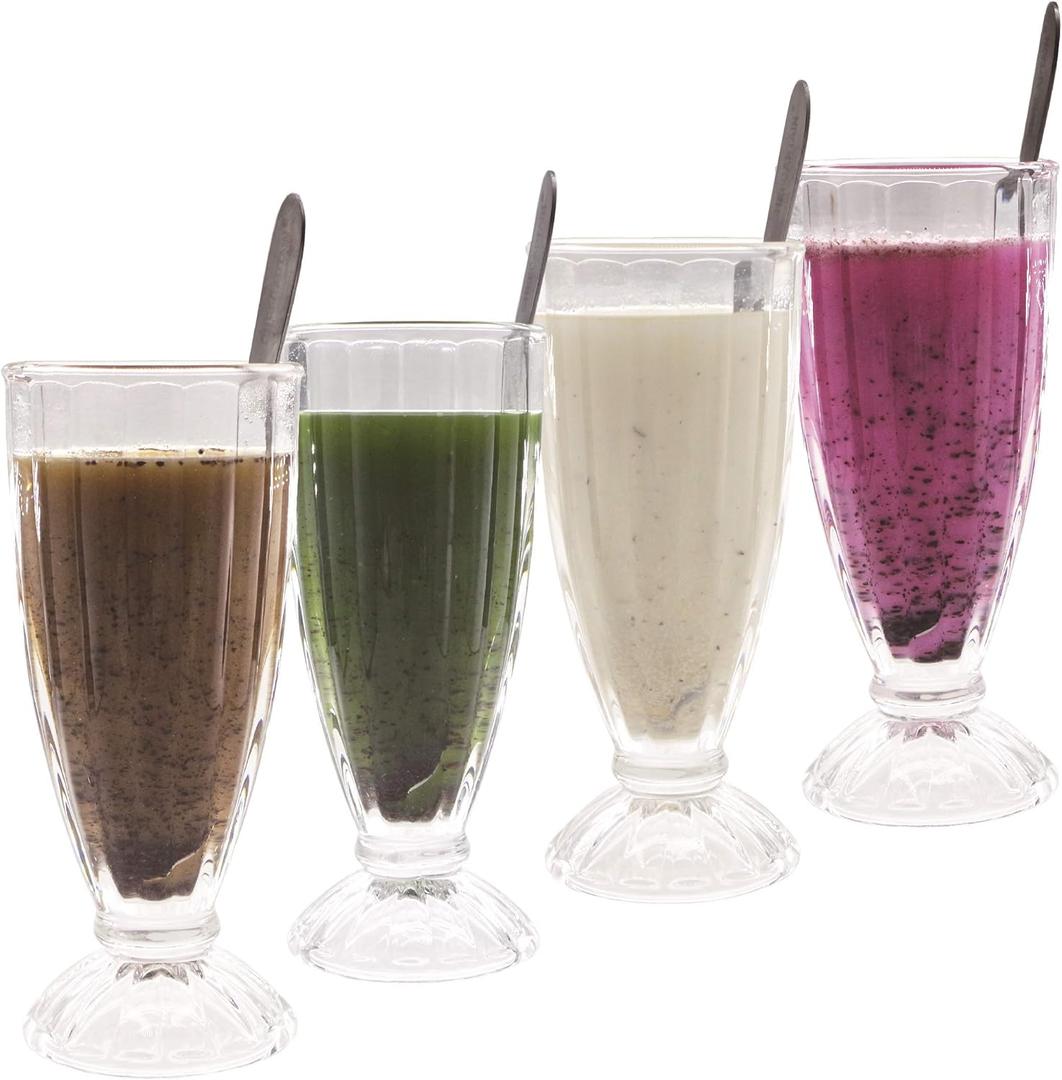 Chefcaptain Fountain Shoppe Classic, XL Milk Shake, Ice Cream Soda Glass (4 PACK 15.5 OZ) Fountain style, Durable Material, Zero Lead, Sundae Glasses (Clear)