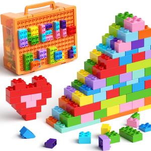 97PCS Building Blocks Set with Storage Box & Base Plate - STEM Educational Toys for Toddlers, Kids Ages 3+, Compatible with Major Large Particle Building Block