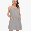 Veseacky Women Bath Wrap Towel for Shower with Pocket Adjustable Robe & Facial Headband ( Grey, XL)