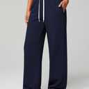 HeSaYep Women's Wide Leg Sweatpants Elastic High Waist Loose Sweat Pants Straight Leg Drawstring Trousers with Pockets (Blue)