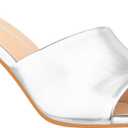 ILLUDE Womens Block Heel Single Strap Square Toe Heeled Sandal Slip On Mule - Demi (10, Silver Pu)