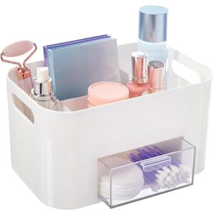 STORi Bliss White Makeup Organizer for Countertop, Divided Bathroom Organizer & Storage Drawer, Makeup Brush Holder, Cosmetic & Nail Polish Organizer, Made in USA