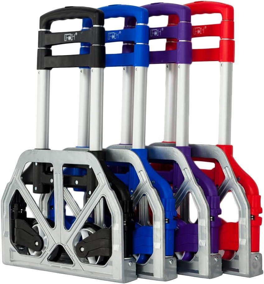 FCH Folding Hand Truck Aluminum Portable Folding Hand Cart 165lbs Capacity Hand Cart and Dolly Ideal for Home, Auto, Office,Travel Use,Black