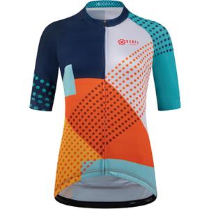 GCRFL Women's Cycling Jersey Short Sleeves Cycle Tops Shirt Bicycle Jersey with 4 Pockets, Women Bike Jersey Zipper Pocket (Large, Navy)