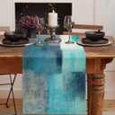 Emvency Farmhouse Table Runner, Modern Teal and Grey Abstract Art Painting for Kitchen Coffee Table Family Dinners Holiday Parties Wedding Events Decor(13x72 inch)