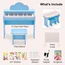 37 Keys Kids Keyboard Piano, Kids Piano Wood Toy with Stool, DIY Stickers, Song Book, Cover, Education Musical Instruments for Girls and Boys Ages 3+ (Blue)
