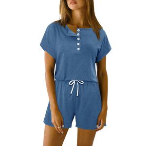KISSMODA Women's Drawstring Waist Loose Fit Loungewear Set with Pockets (Blue, L)