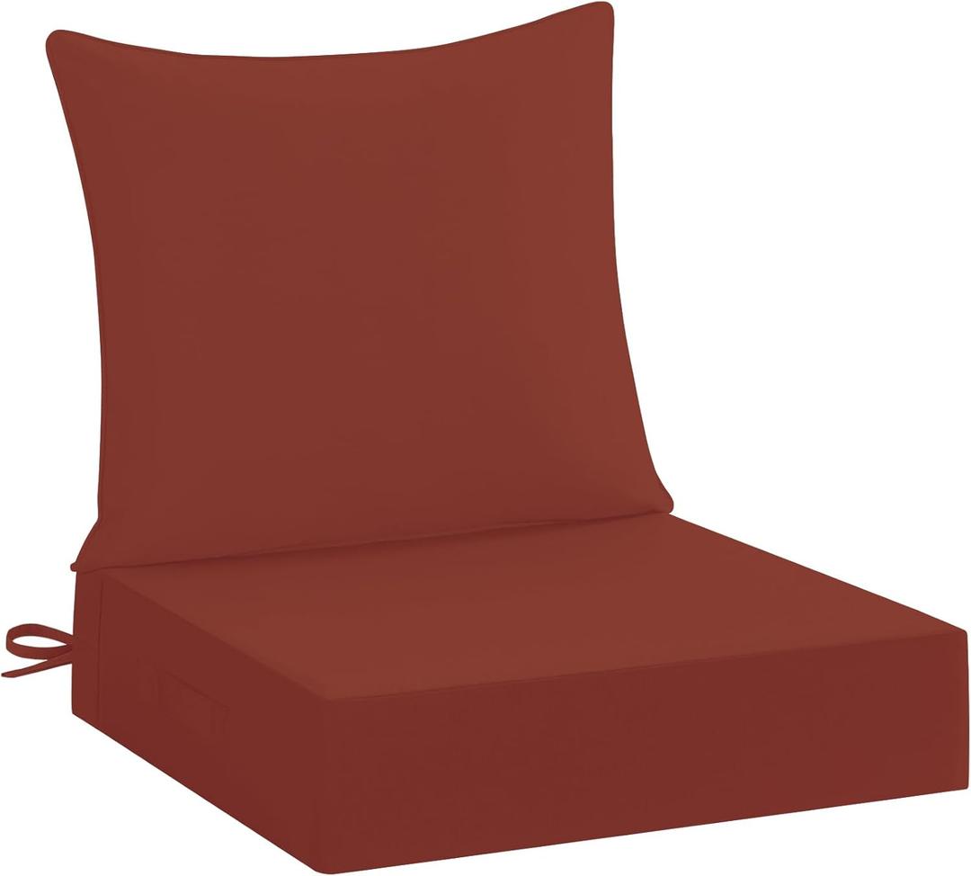 Downluxe 24x24 Outdoor Chair Cushions, Waterproof Fade Resistant Patio Furniture Cushions with Handle & Removable Cover, Deep Seat Outdoor Cushions for Sofa, Couch and Patio Chairs, Brick Red