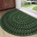 RORA Half Circle Door Mat Front Door Mat Outside Entrance Welcome Mats Outdoor Indoor Semicircular Doormat for Outdoor Half Round Door Mats for Garage Muddy Paws 24"x36" (Green)