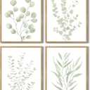 Drsoum Botanical Plant Framed Wall Art Boho Wall Decor for Bathroom Sage Green Eucalyptus Leaf Prints Minimalist Aesthetic Ready to Hang Set of 4, 8x10 in (Natural Framed)