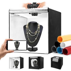 Photo Light Box, Portable 12/16/20/24/32 Inch Photo Studio Light Box, Shooting Tent Kit with 243 Light Beads and 6 Color Backdrops.Lightbox with 3 Stepless Dimming Light Boards for Product Photography