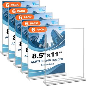 EHWINE 6 Pack Acrylic Sign Holders - 8.5 x 11, Double-Sided Stand Up Table Top Sign Holders, Clear Acrylic Picture Frame Menu Flyer Paper Display Stand for Office Business Store Wedding Party