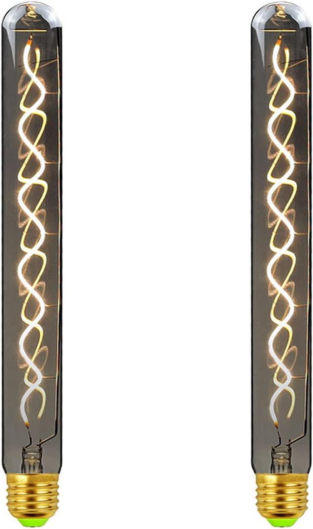 Lxcom Lighting T300 Edison LED Bulb 4W Vintage LED Filament Bulb 40W Equivalent T30 LED Bulb Warm White 2700K Long Tubular Decorative Bulbs Smoky Grey Glass E26 E27 Base for Home Bar Resturant, 2 Pack