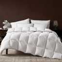 Richtry Goose Feather Down Fiber Comforter Queen Size, Fluffy Cotton Quilted White Duvet Insert, Ultra-Soft, Breathable, Luxury Bedding Comforter All Season Medium Warmth with Corner Tabs, 90x 90Inch