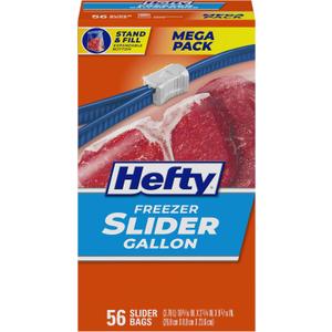 Hefty Slider Freezer Kitchen Storage Bags, Gallon Size, 56 Count