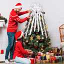 Christmas Tree Topper White - 53x13 inch White Tree Topper Bow with Streamers Silver Snowflake Tree Topper Bow Xmas Tree Home Decor