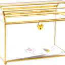 Wedding Gift Card Box with Lock and Slot, Golden Glass Box for Ballot/Donation/Raffle/Reception, Upgraded Security Lock, 10x7.7x5.5 inch
