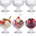 Youeon 6 Pack Vintage Embossed Glass Dessert Cups, 12oz Footed Sundae Glasses for Ice Cream, Parfait, Trifle, Fruit, Yogurt, Clear Glass Dessert Bowls for Party Serving