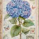 Original Vintage FlowersTheme Wall Art Print Poster, Funny Retro Classic Art Wall Decoration, Garage/Man Cave/Room Tin ​Metal Signs Artwork (D - Blue Hydrangea, 12" x 8" x 0.08", Unframed)