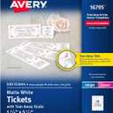 Avery Printable Tickets with Tear-Away Stubs, 1.75" x 5.5", Matte White, 500 Blank Tickets for Laser and Inkjet Printers (16795)