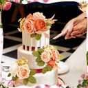 Wedding Cake Topper Flowers 3 Piece, Pre-made Flower Cake Decorations Cake Topper Artificial Rose Flowers for Wedding Cake Christening Birthday Baptism Baby Shower Party Home Decor