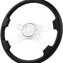 QYMOPAY 18" PU Leather Truck Steering Wheel, 4-spoke Aluminium Chrome Truck Steering Wheel for Semi-Trailers, Trucks
