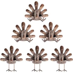 MorTime Turkey Candle Holder Set, Bronze Finished Metal Candleholders, Turkey Tealight Holders for Table Christmas Home Decoration, 6 Pack