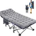 ABORON Camping Cot for Adults, Folding Sleeping Cot with Mattress, 500 lb Capacity Heavy Duty Outdoor Folding Sleeping Bed, Portable Cot Bed for Camping, Indoor Guest Use, Home & Travel (Birch Oversized Gray)