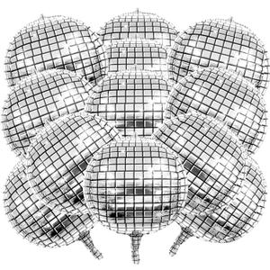 Disco Ball Balloons, 4D Aluminum Foil Balloons Disco Party Decorations, 22inch Large Silver Round Balloon 70s 80s 90s Bachelorette New Year Birthday Graduation Party Decor (12Pcs)
