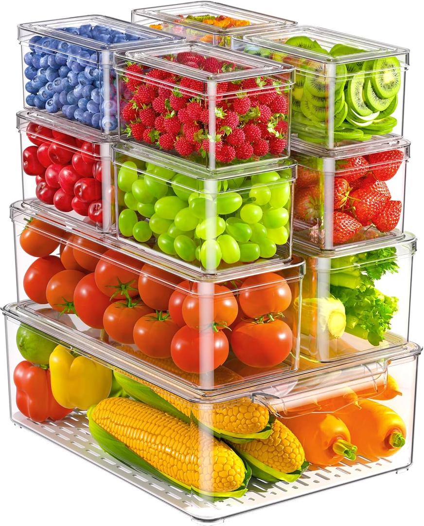 11 Pack Refrigerator Organizers and Storage, Stackable Fridge Organizer Bins, BPA-Free Clear Plastic Fruit Storage Containers for Fridge, Kitchen, Fruits, Drinks, Produce, Vegetable (11 Pcs)