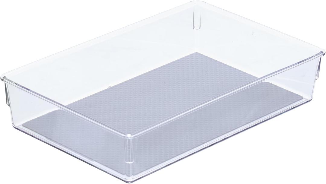 Glad Drawer Organizer Bin, 9x6 - Heavy Duty Clear Plastic Storage Tray for Junk Drawers, Kitchen Utensils, Bathroom Vanity, and Organizing Pantry - BPA Free, Food Safe, Non Slip