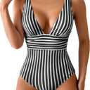Eomenie Women's One Piece Swimsuit Tummy Control Bathing Suit V Neck Slimming 1 Piece Swimwear (White, M)